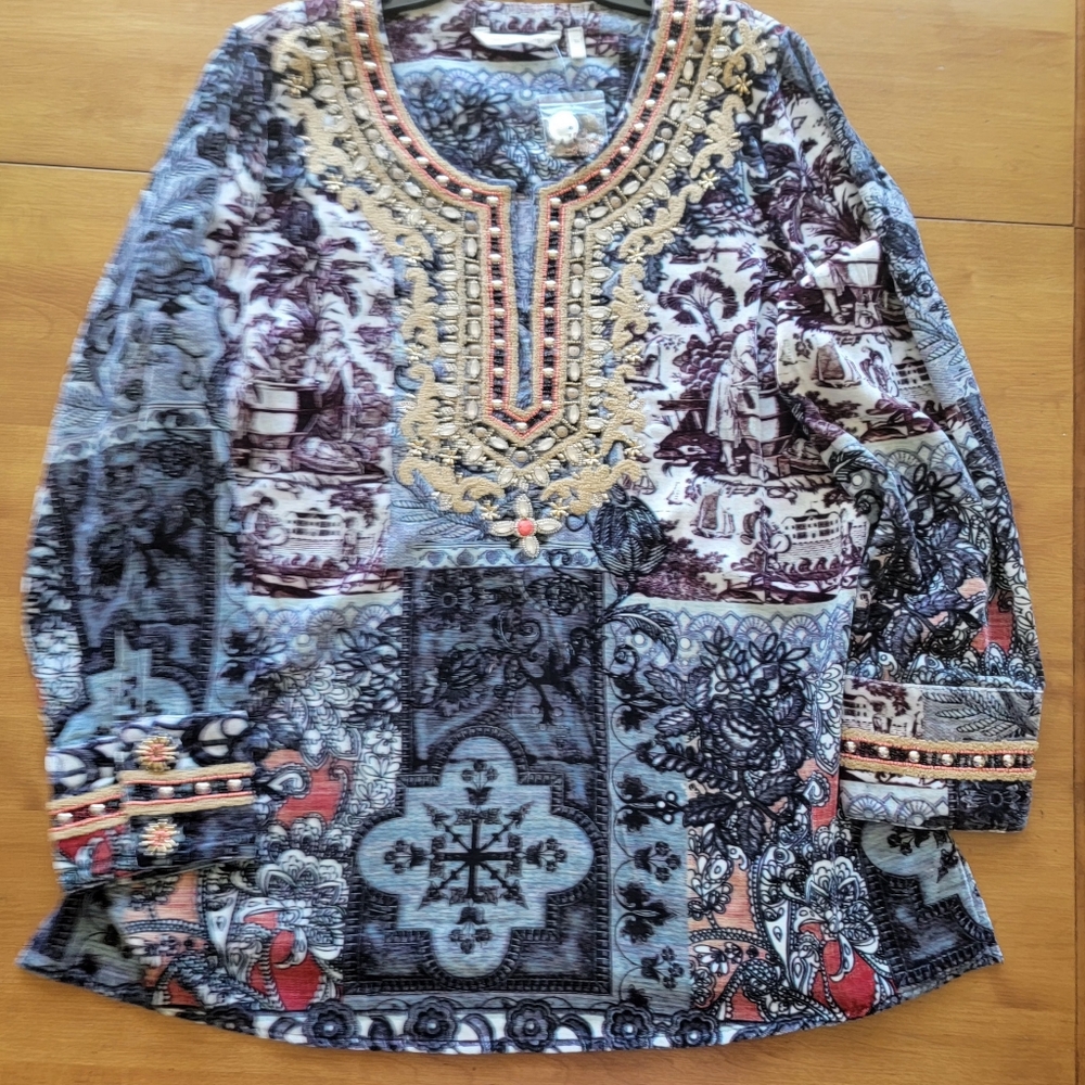 SOFT SURROUNDINGS Venetian Velvet Embellished Top NEW $130 XL